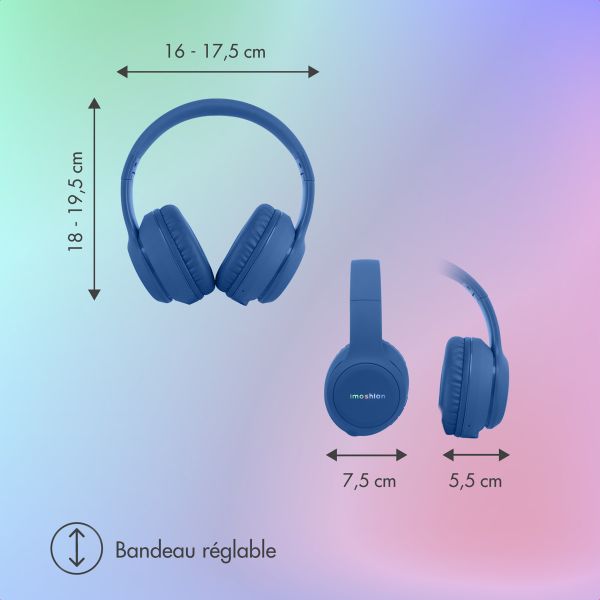 imoshion Casque sans fil pour enfants LED Light - Limiteur de décibels - Avec câble AUX - Cobalt Blue