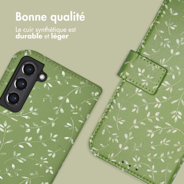 imoshion Étui de télephone portefeuille Design Samsung Galaxy S21 FE - Green Flowers