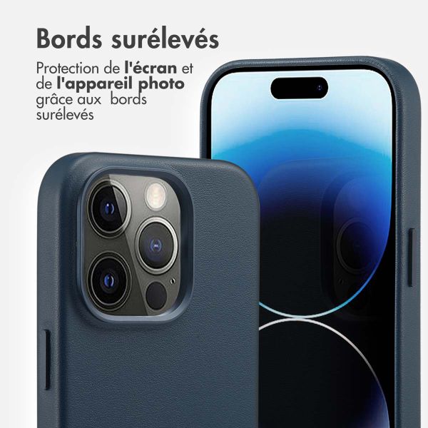 Accezz Coque arrière en cuir avec MagSafe iPhone 14 Pro - Nightfall Blue