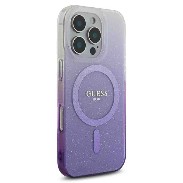 Guess Coque MagSafe IML Glitter Gradient Apple iPhone 16 Pro - Purple