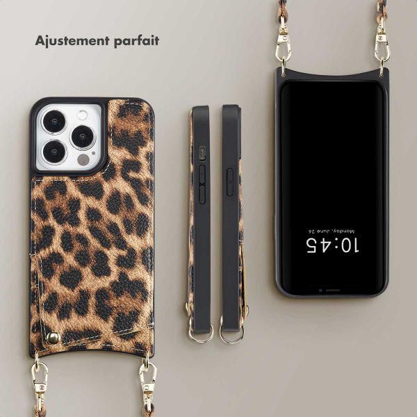 Selencia Coque arrière avec cordon et porte-cartes Nova iPhone 13 Pro - Leopard