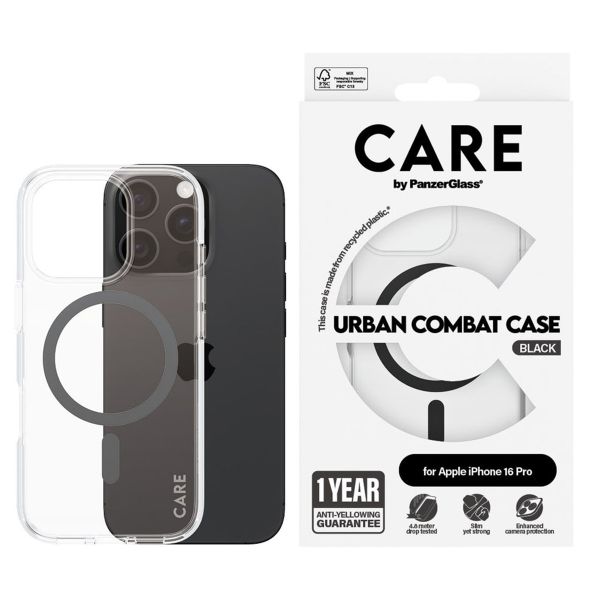 CARE by PanzerGlass Coque Urban Combat MagSafe iPhone 16 Pro - Transparent / Noir