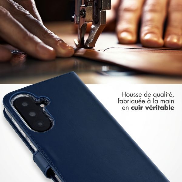 Selencia Étui portefeuille en cuir véritable Samsung Galaxy A37 (5G) - Bleu foncé