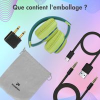 imoshion Casque sans fil pour enfants LED Light - Limiteur de décibels - Avec câble AUX - Petrol Green / Lime