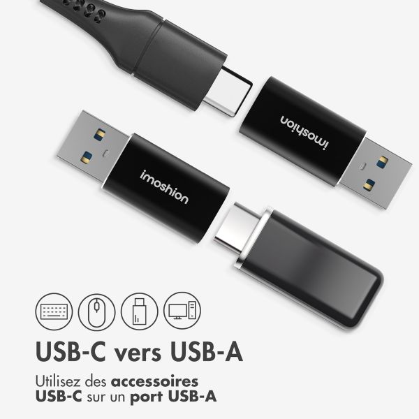 imoshion 2x Adaptateur USB-A 3.1 (mâle) vers USB-C (femelle) - OTG - Noir