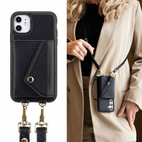 Selencia Coque à cordon avec porte-cartes enveloppe Sera iPhone 11 - Noir